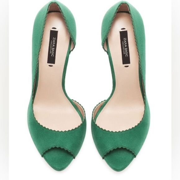 Zara Green D’Orsay Suede Open Peep Toe Pumps - Picture 2 of 14